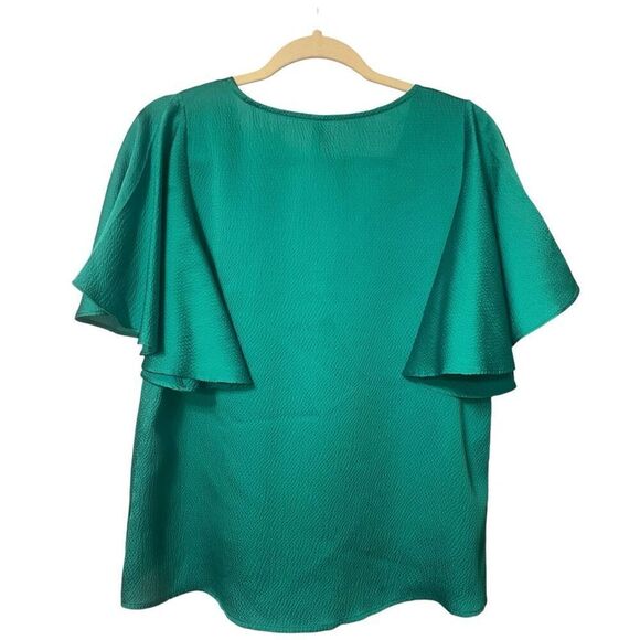 Tyche Flutter Sleeve Kelly Green V-Neck Top Sz. L Holidays, Cocktail - Picture 2 of 7